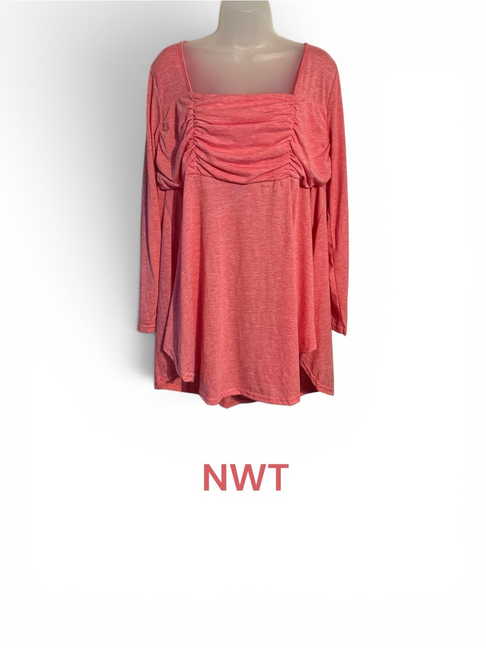 NWT Coral Pink Ruched Square-Neck Long Sleeve Top PLUS: 2X #10